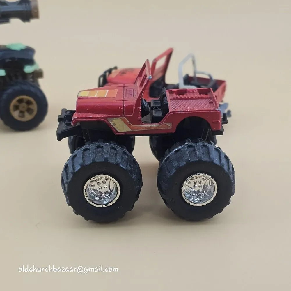 Vtg Lot Of 3 1990's Diecast Monster Trucks Jeep Cars Multi-Color Collectible Toy